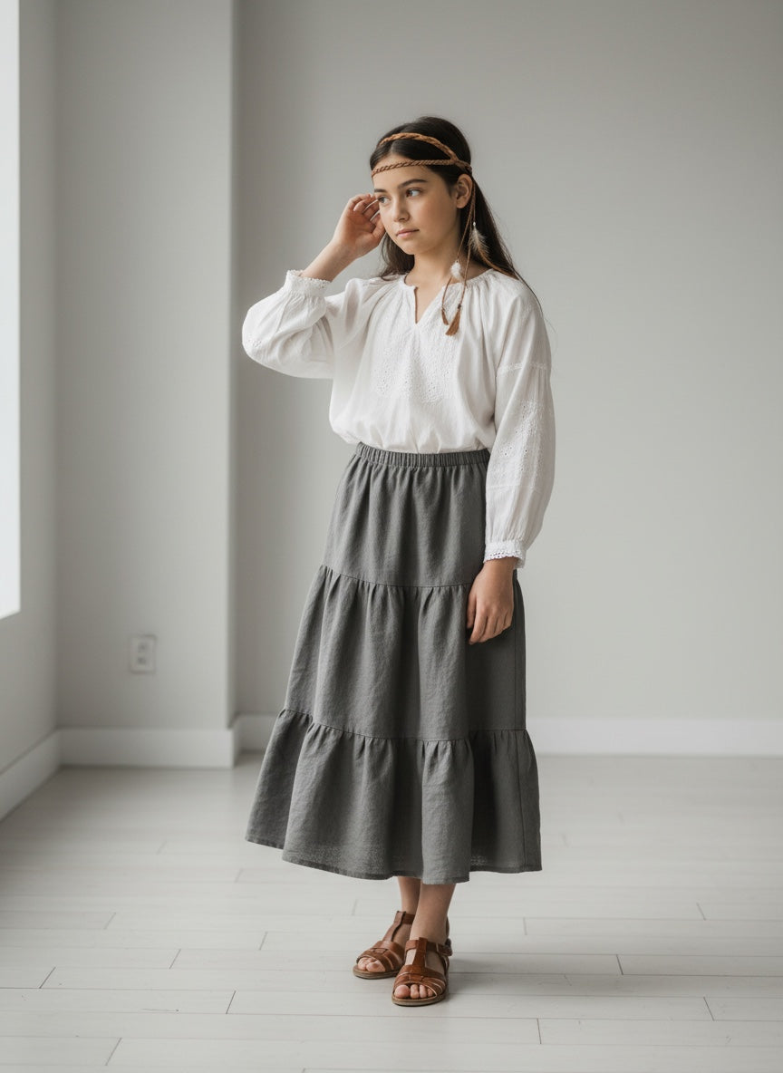 Maxi Linen Gray Skirt (14-16)