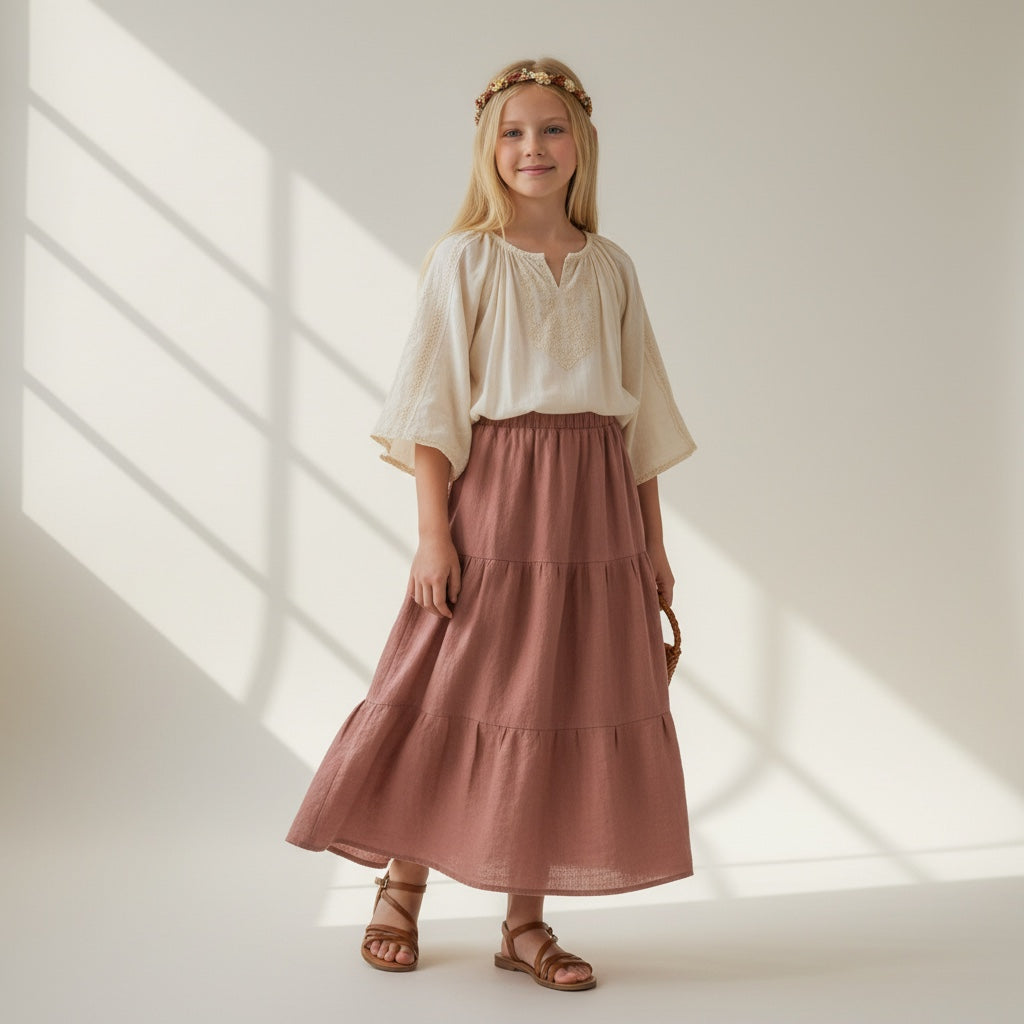 Maxi 100% Linen Pink Skirt (14-16)