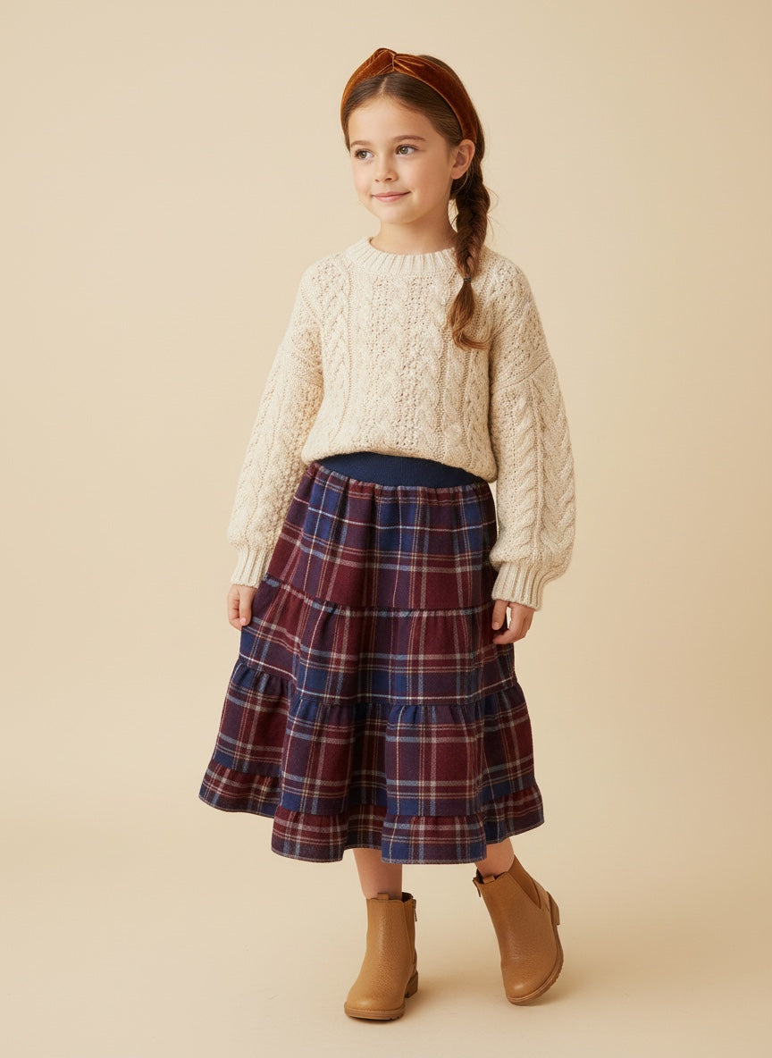Midi Flannel Plaid Skirt (5)
