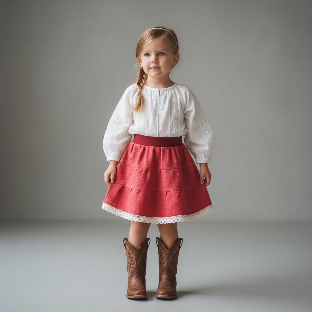 Midi Denim Red Skirt (2-3)