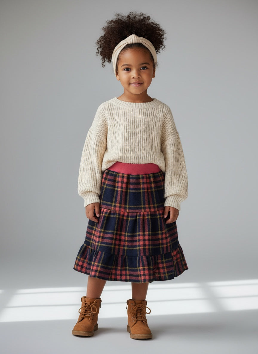 Midi Flannel Plaid Skirt (4)