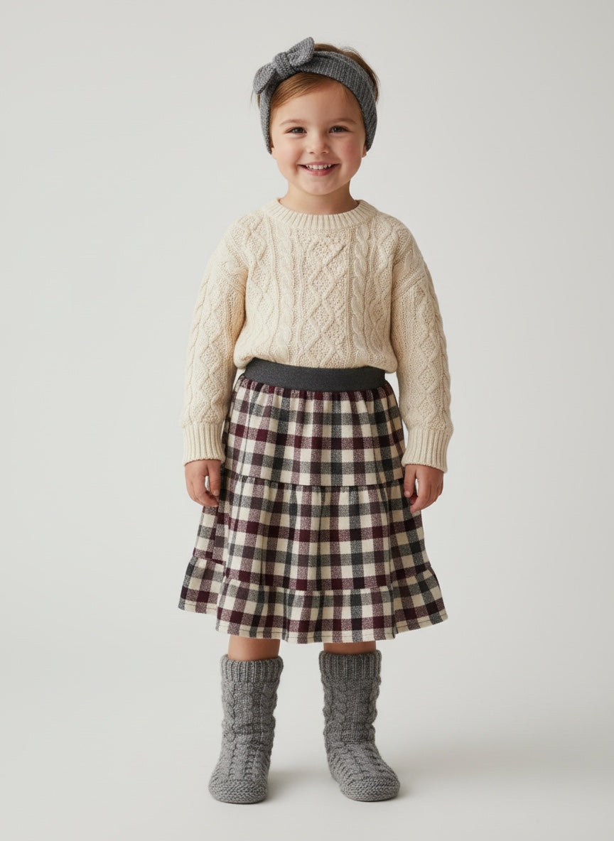 Midi Flannel Checkered Skirt (3)