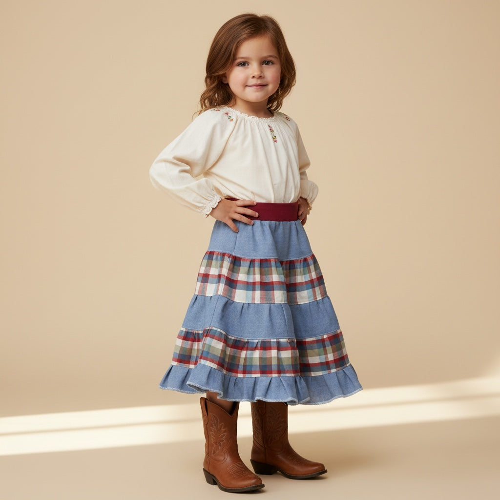 Midi Chambray Patchwork Skirt (2-3)