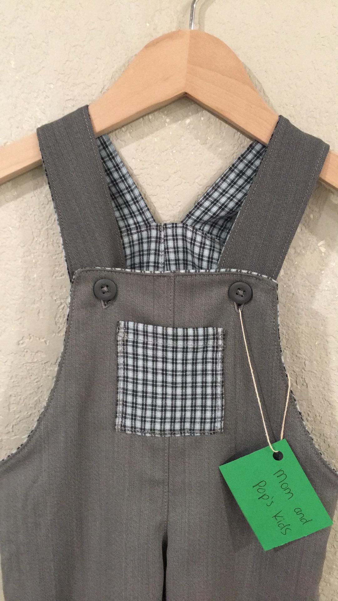 100% Wool Flannel Reversible Overalls (6M)