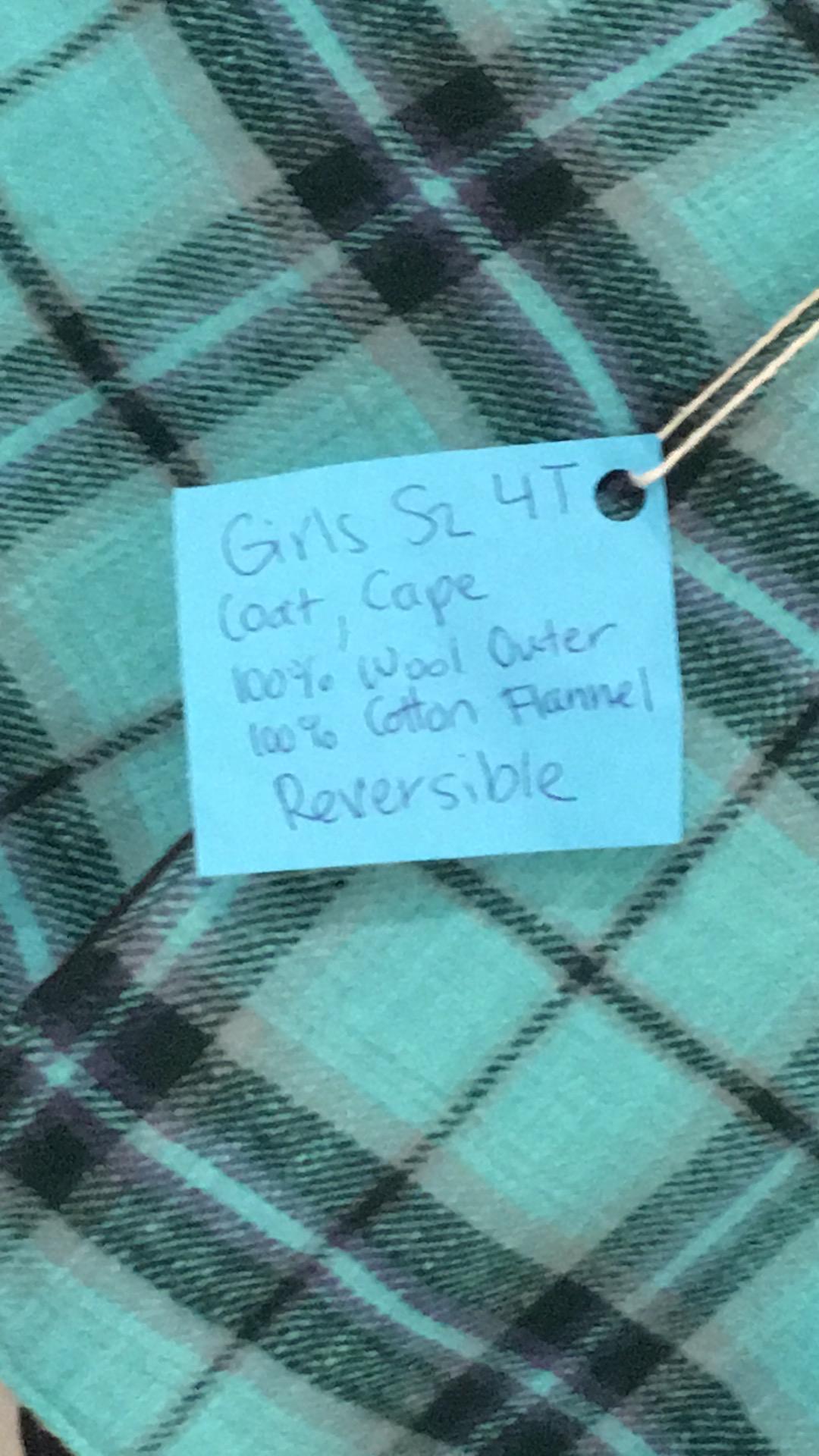 100% Wool Flannel Reversible Cape (4T)