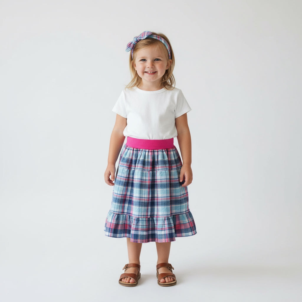 Midi Cotton Plaid Skirt (2-3)