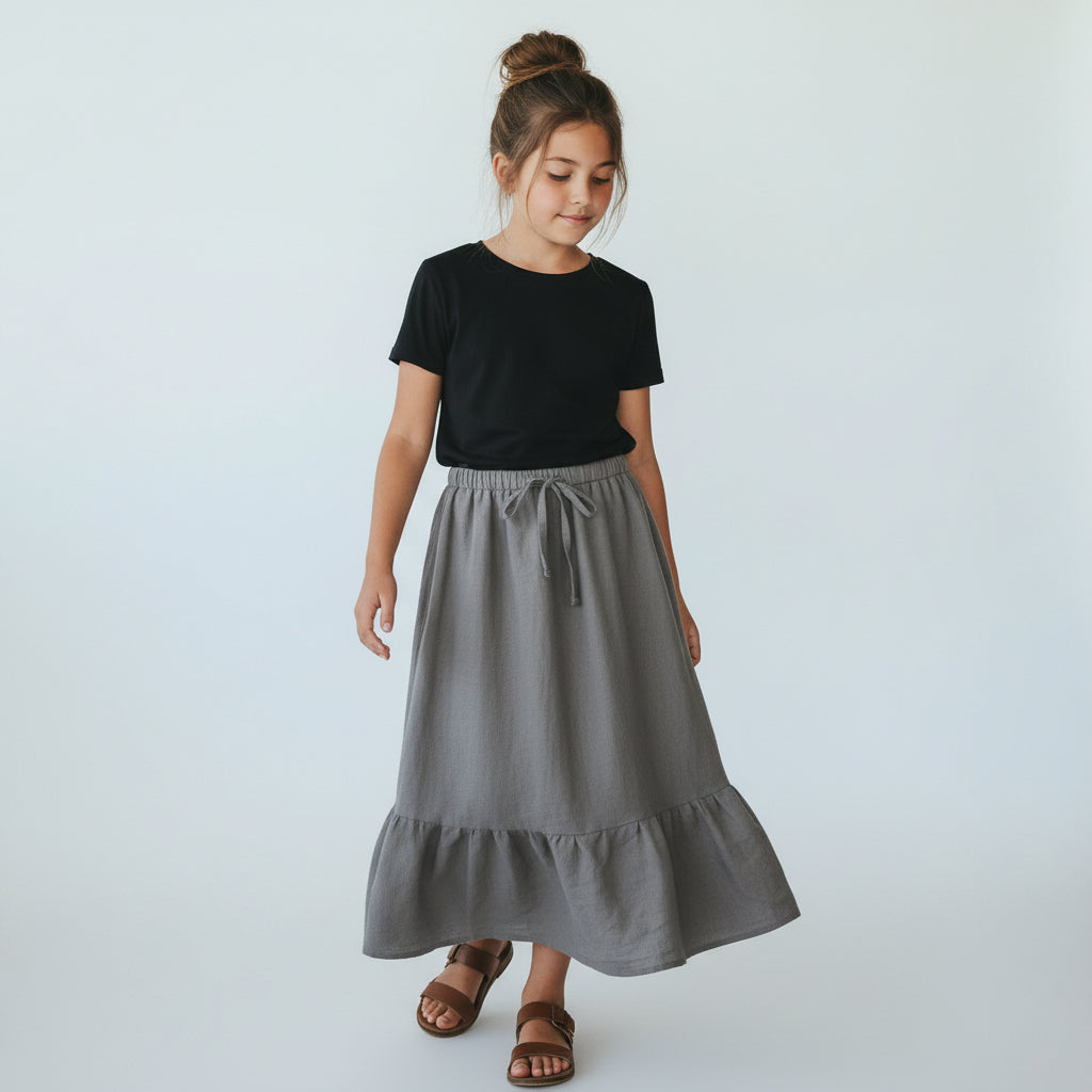 Maxi 100% Linen Gray Skirt (8-16)