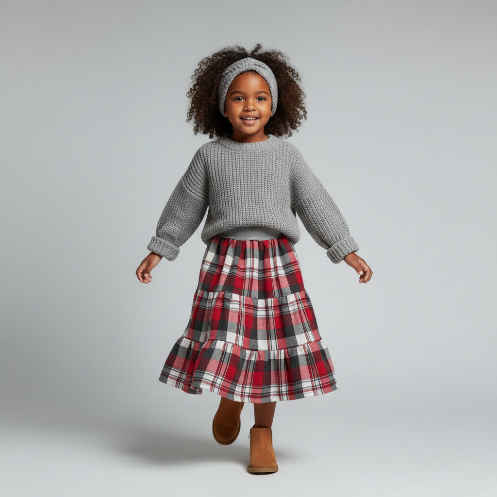 Midi Flannel Plaid Skirt (4)