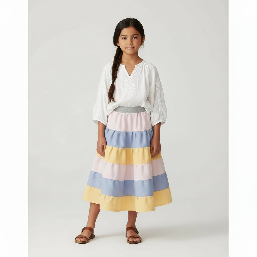 Midi Cotton Colorblock Skirt (6)