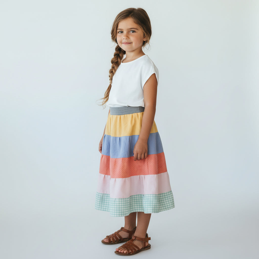 Midi Cotton Colorblock Skirt (4)